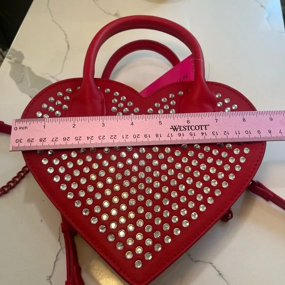 Betsey Johnson Heart Crossbody Red Purse w/ Rhinestones COLOVY-R NWT - Picture 15 of 17